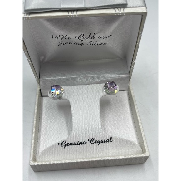 Swarovski SAL Vintage AB Crystal Disco Ball Stud 14k over 925 Earrings in Box - Picture 1 of 14